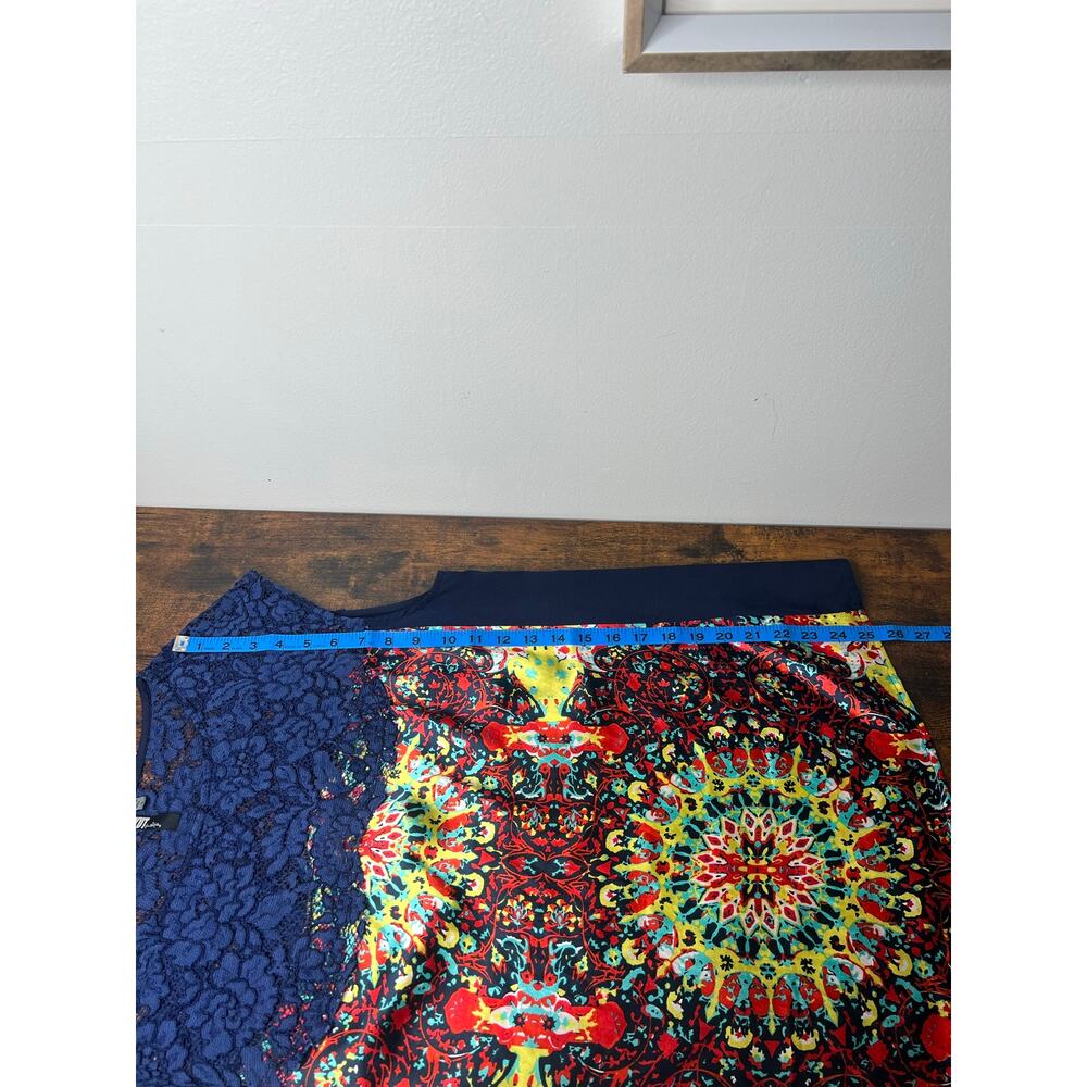 KUT from the Kloth Sleeveless Blouse Navy Lace Multicolor Print Sz L Boho Artsy - Picture 6 of 8